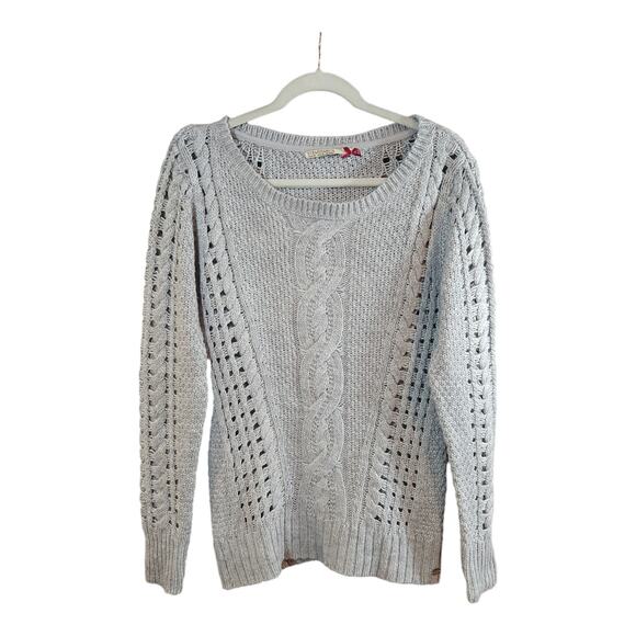 Stradivarius Scoop Neck Longline Cableknit Sweater in Gray Neutral Women's M - Picture 1 of 5